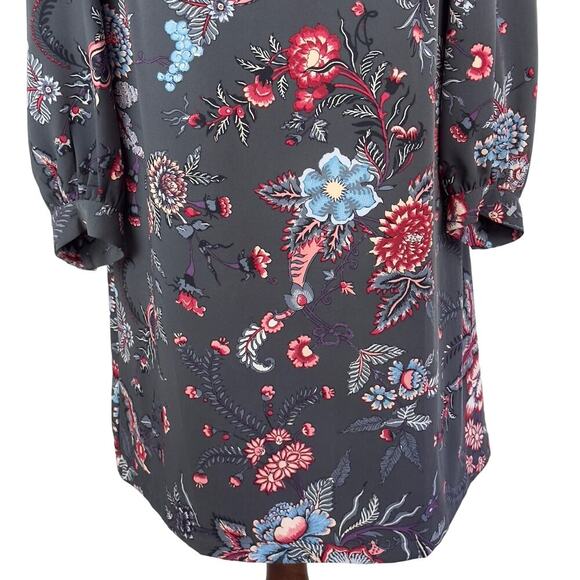LOFT NOUVEAU GARDEN FLORAL LONG SLEEVE CASUAL SHIFT DRESS IN GRAY WOMEN'S SIZE 8 - Picture 9 of 15